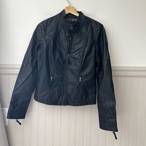 Therapy Small Black Faux Leather Moto Jacket Animal Print Lining